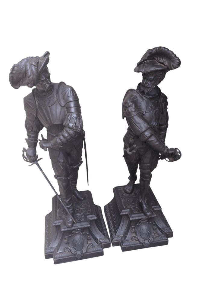 A pair of late 19th Century / Early 20th Century spelter Cavalier Figures