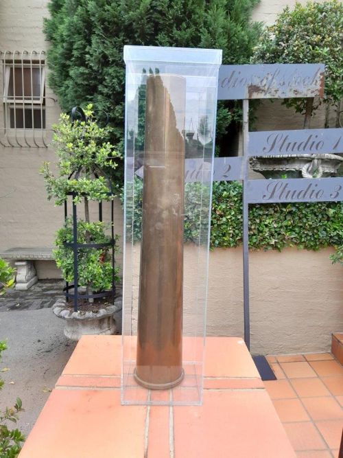 Large Brass Shell Casing - 1979 -- (SADF) In Perspex Display Box (Inscription:  RW242 - 105mm And TZ 14 / 78)