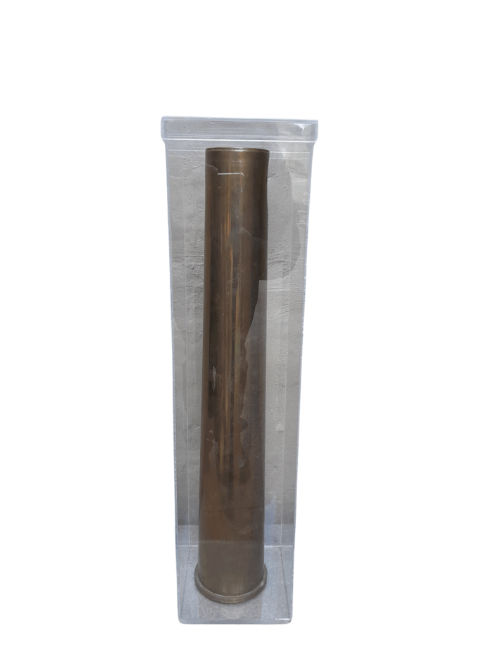 Large Brass Shell Casing - 1979 -- (SADF) In Perspex Display Box (Inscription:  RW242 - 105mm And TZ 14 / 78)