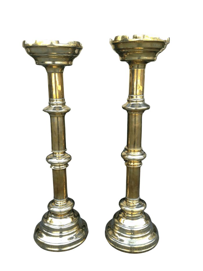 Pair of antique brass alter candlesticks, 19th century