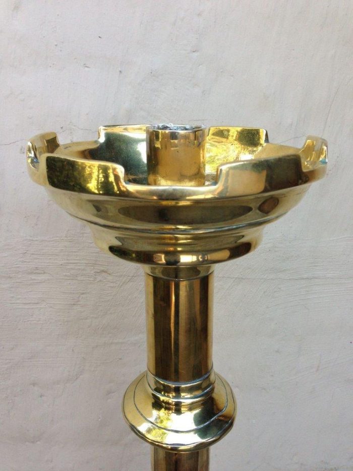 Pair of antique brass alter candlesticks, 19th century - Image 3