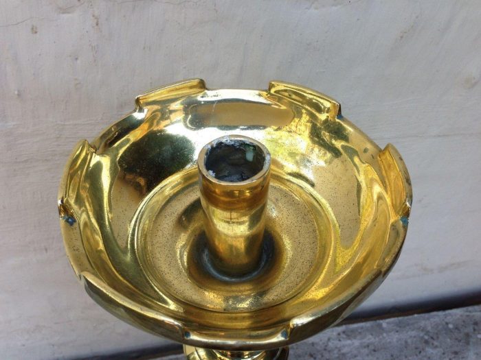 Pair of antique brass alter candlesticks, 19th century - Image 5