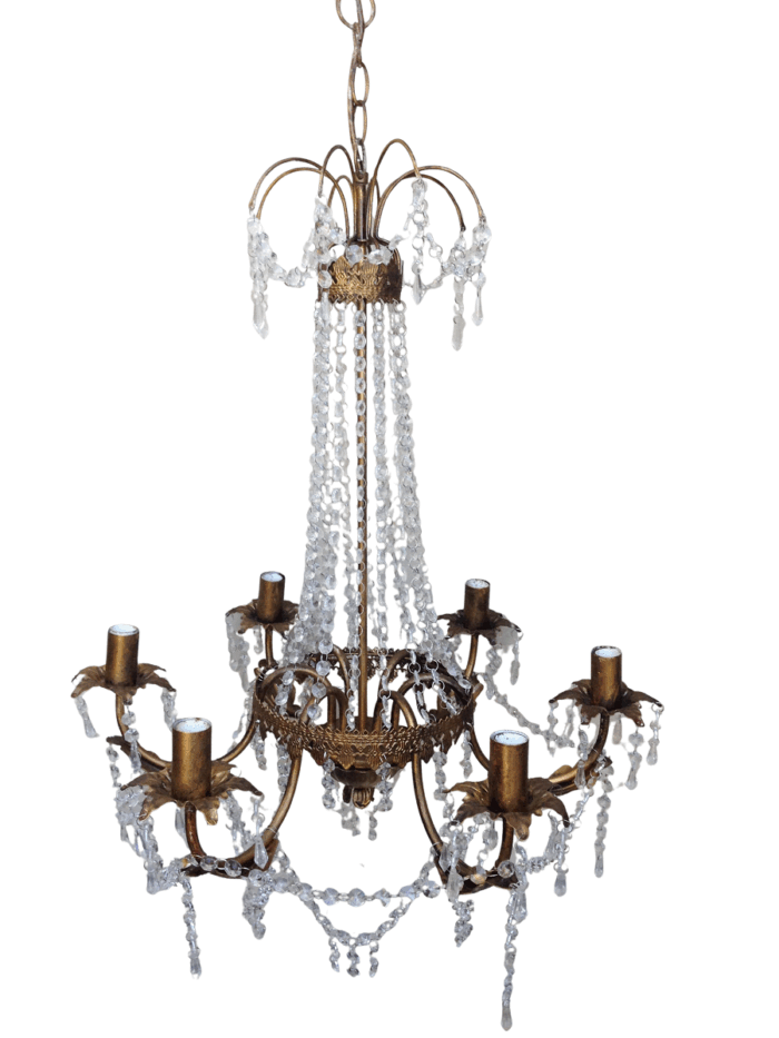 Vintage Glass/Crystal Chandelier - 6 Arm