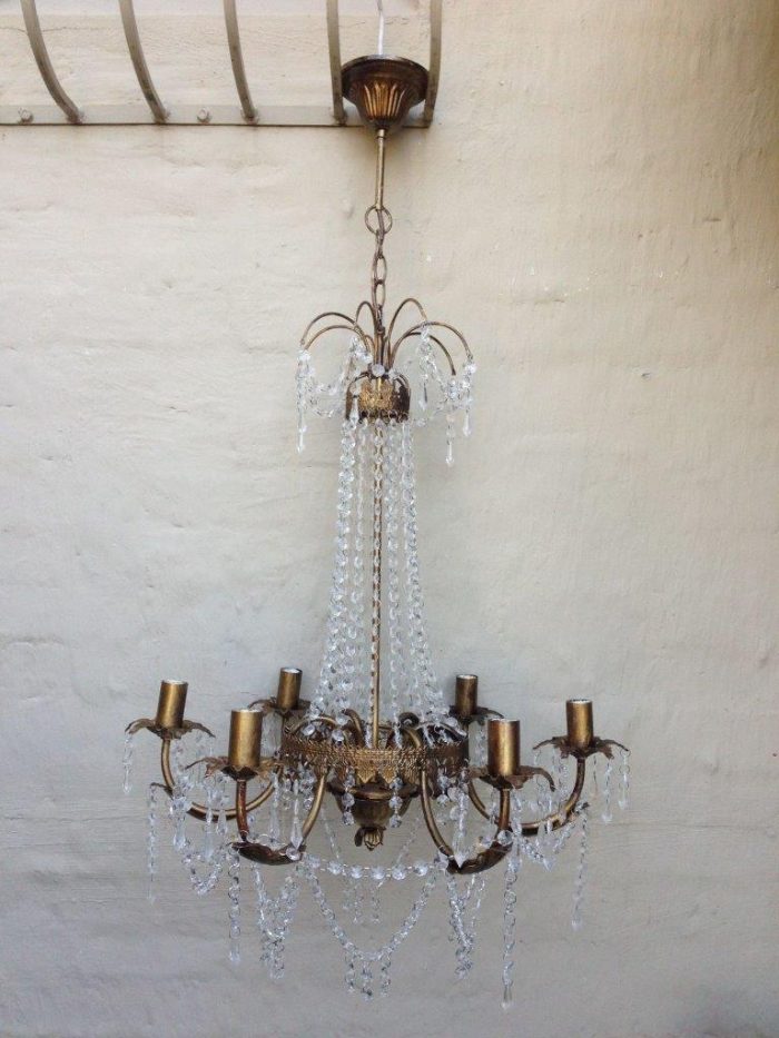 Vintage Glass/Crystal Chandelier - 6 Arm - Image 3