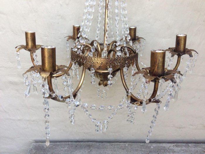 Vintage Glass/Crystal Chandelier - 6 Arm - Image 4
