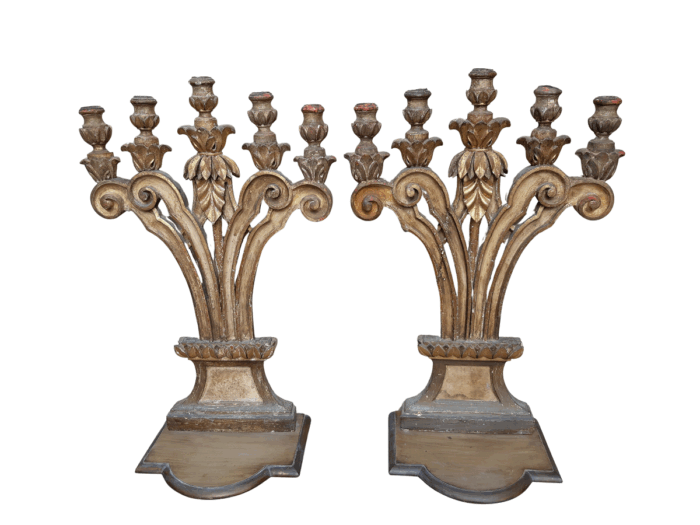 A 19th Century Pair Of Italian Five-Light Giltwood Candelabra