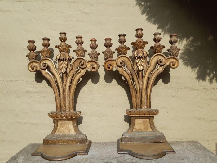 A 19th Century Pair Of Italian Five-Light Giltwood Candelabra - Image 6