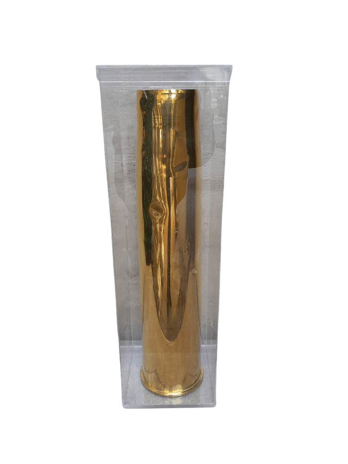 A 20TH Century Brass Cannon Shell In A Custom-Made Display Perspex Box