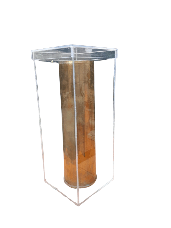 A 20TH Century Brass Cannon Shell In A Custom-Made Display Perspex Box