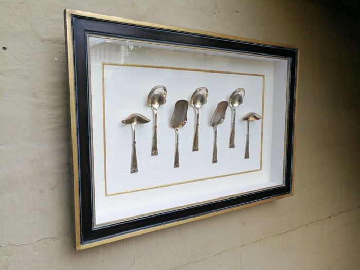 A Collection of Silver Plate Serving Flatware Framed in a Hand-made Frame - Image 2