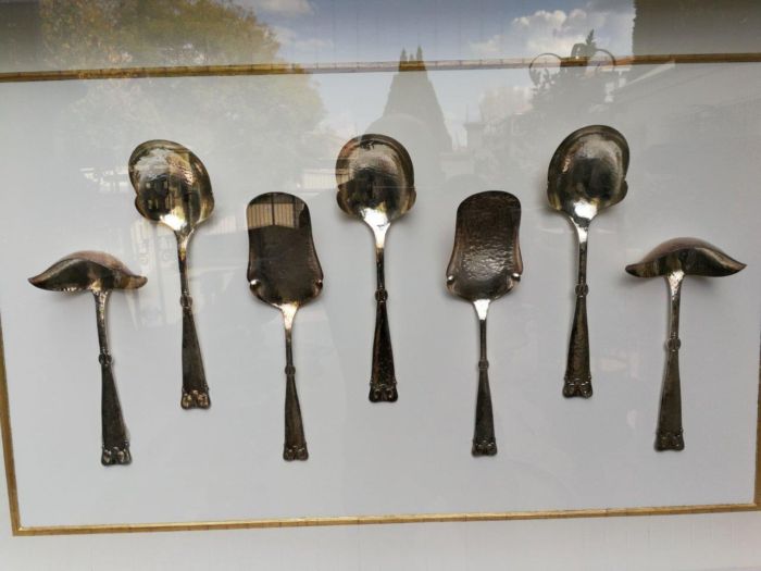 A Collection of Silver Plate Serving Flatware Framed in a Hand-made Frame - Image 4