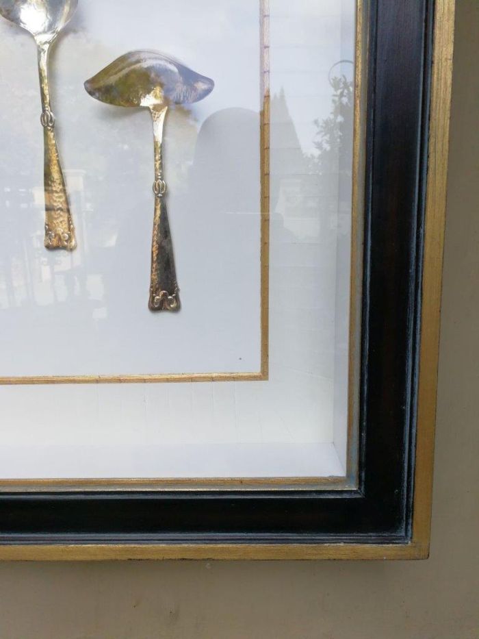 A Collection of Silver Plate Serving Flatware Framed in a Hand-made Frame - Image 5