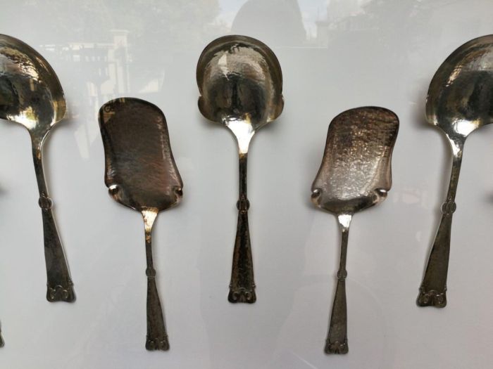 A Collection of Silver Plate Serving Flatware Framed in a Hand-made Frame - Image 6