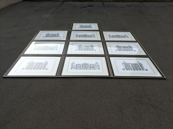 A Set of 10  William Chambers Rare Vintage Architectural Prints in Handmade Wooden Frames with Gilt Mountings. Circa 1980 - Image 2
