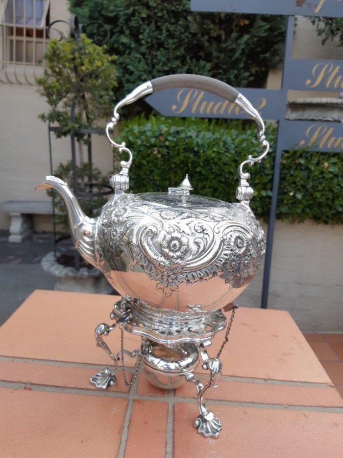 A Victorian silver plate tea kettle on stand with burner - ND - Image 3