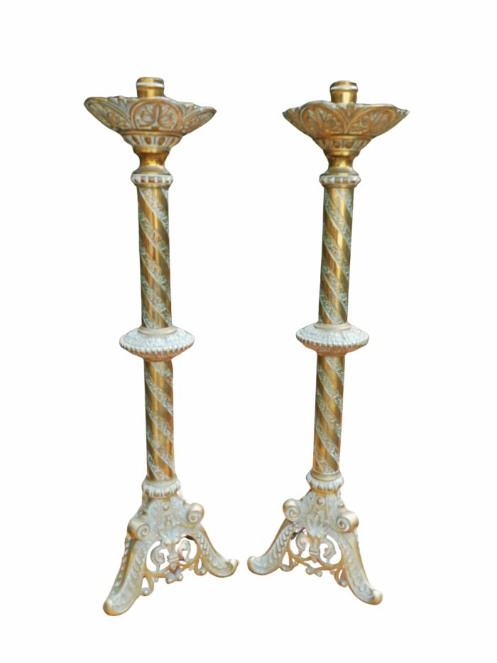 French Antique (Circa 1850) Solid Brass Candlesticks