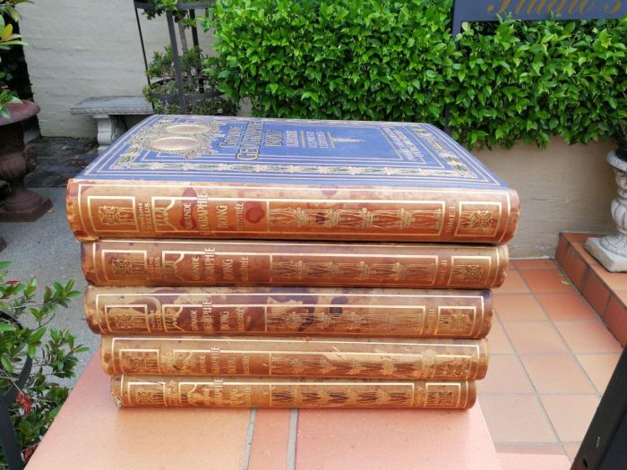 Set Of Five (5) Highly Decorative Very Large And Heavy Antique Grande Geographie Bong Books Circa 1912 - Image 2