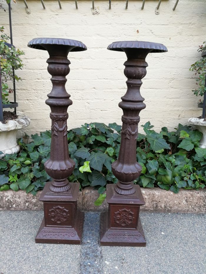 Pair Of Large Antique Cast Iron Candleholder