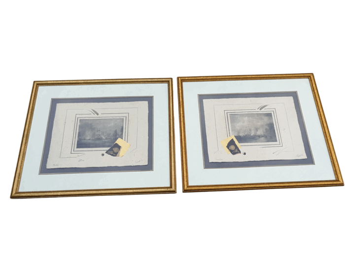 A Pair Of Signed Oil And Water Colour Prints Of Battle Ships