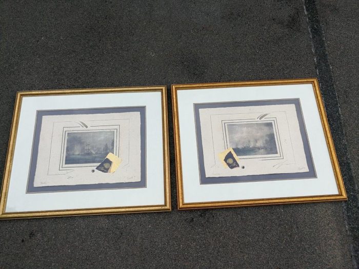 A Pair Of Signed Oil And Water Colour Prints Of Battle Ships - Image 2