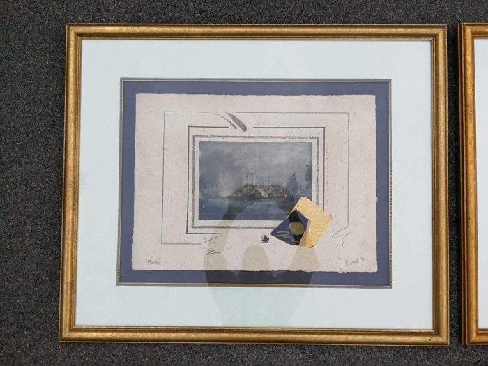A Pair Of Signed Oil And Water Colour Prints Of Battle Ships - Image 3