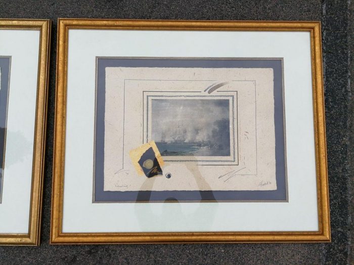 A Pair Of Signed Oil And Water Colour Prints Of Battle Ships - Image 4