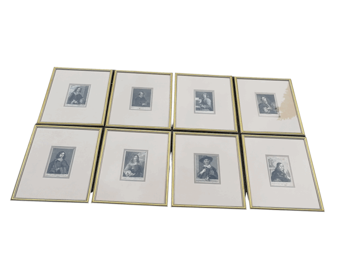 A Set Of 8 Framed Portraits Of Flemish Painters, Engravers And Architects
