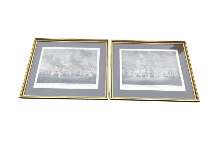 A Very Large Pair Of 20th Century Framed Ship Prints Originally Painted By Richard Paton And Presented To Lord Rodney - ND