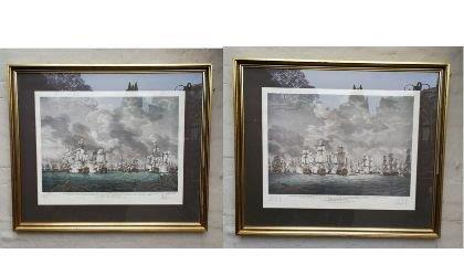 A Pair Of Framed Ship Prints Originally Painted By Richard Paton And Presented To Lord Rodney - Nd