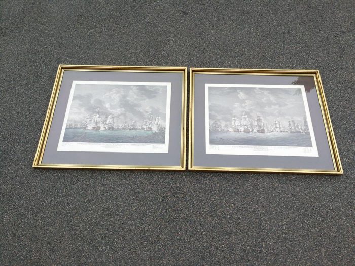 A Very Large Pair Of 20th Century Framed Ship Prints Originally Painted By Richard Paton And Presented To Lord Rodney - ND - Image 2