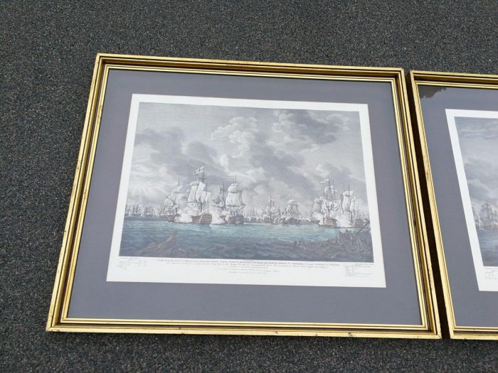 A Very Large Pair Of 20th Century Framed Ship Prints Originally Painted By Richard Paton And Presented To Lord Rodney - ND - Image 3