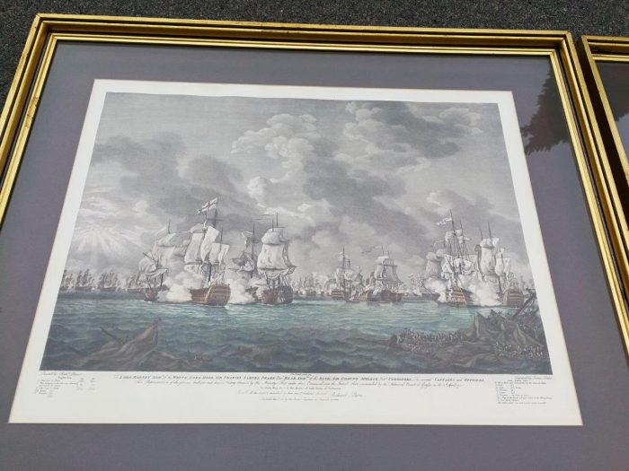 A Very Large Pair Of 20th Century Framed Ship Prints Originally Painted By Richard Paton And Presented To Lord Rodney - ND - Image 4