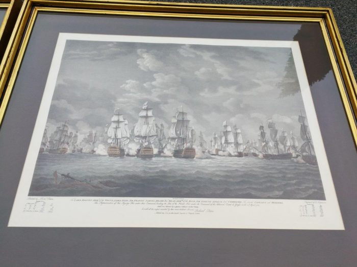 A Very Large Pair Of 20th Century Framed Ship Prints Originally Painted By Richard Paton And Presented To Lord Rodney - ND - Image 5