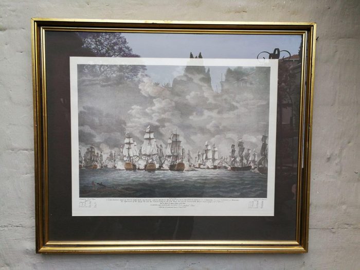 A Very Large Pair Of 20th Century Framed Ship Prints Originally Painted By Richard Paton And Presented To Lord Rodney - ND - Image 6