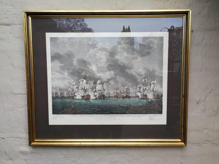 A Very Large Pair Of 20th Century Framed Ship Prints Originally Painted By Richard Paton And Presented To Lord Rodney - ND - Image 7