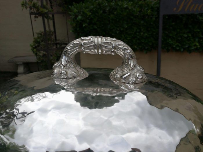 An Italian  Silver Plate Food Dome With Undertray And Wooden Cutting Board - Image 3