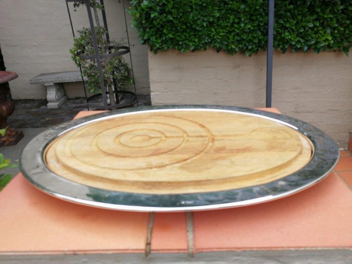 An Italian  Silver Plate Food Dome With Undertray And Wooden Cutting Board - Image 4