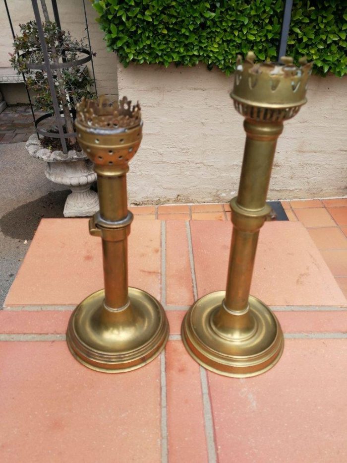 A Set Of Two Ecclesiastical Brass Candlesticks - Image 2