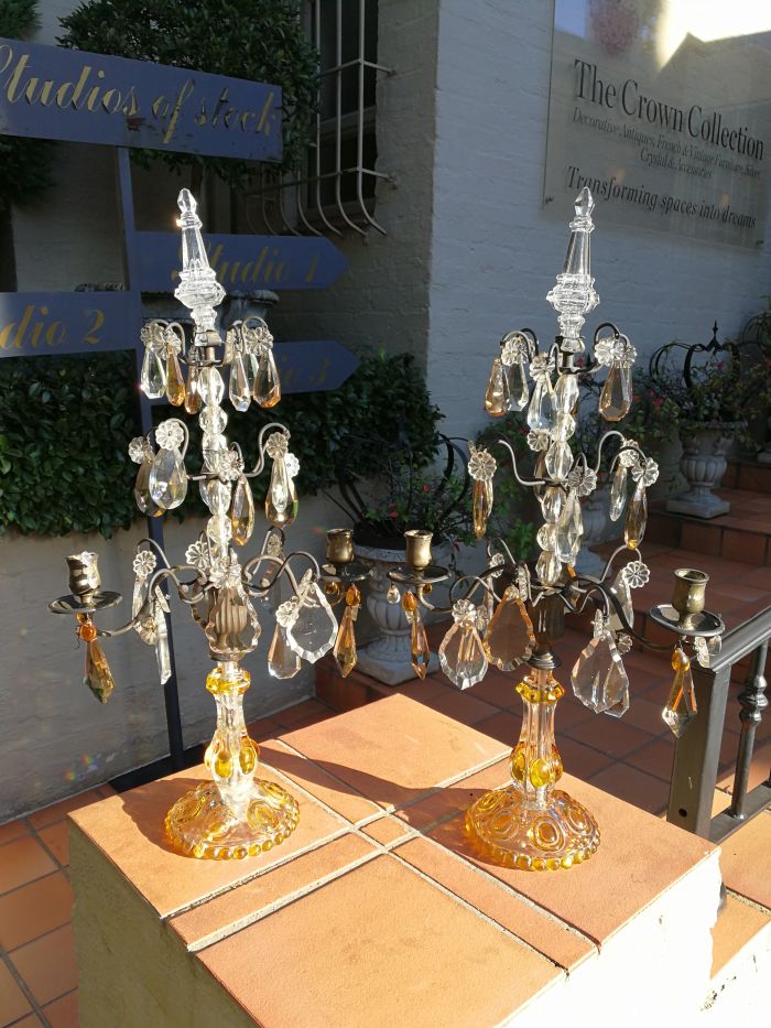 A Pair Of Glass And Metal Lustre Candelabra ND - Image 3