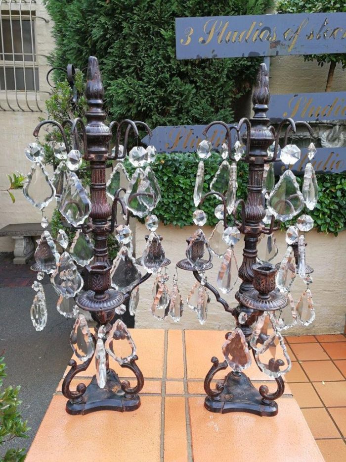 A pair of cast-iron and crystal candelabras - Image 2