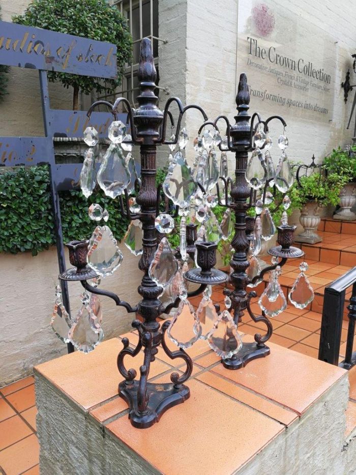 A pair of cast-iron and crystal candelabras - Image 3