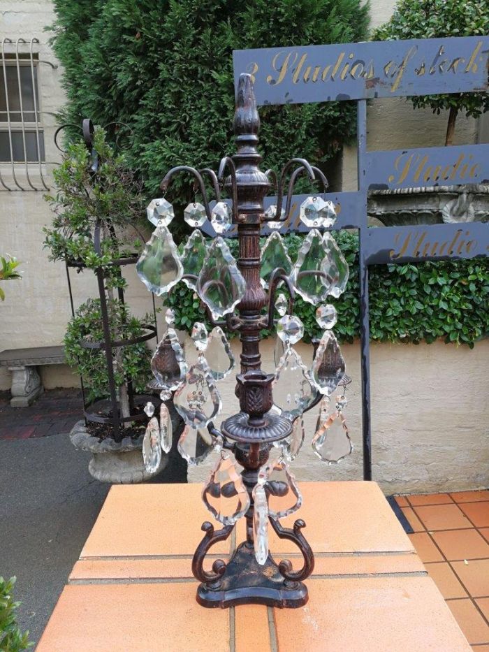 A pair of cast-iron and crystal candelabras - Image 4