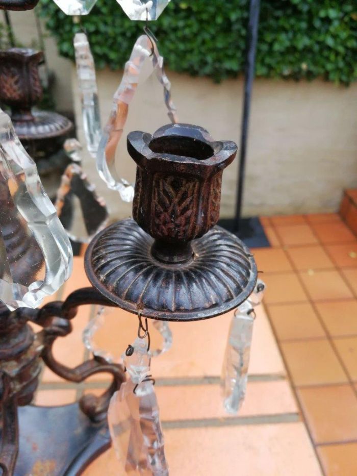 A pair of cast-iron and crystal candelabras - Image 6