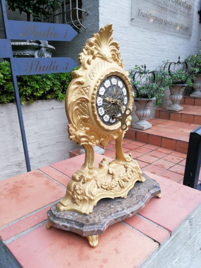 A 19th Century French Gilt Metal Clock in Glass Cloche with Hand Gilded Wooden Base - Image 6