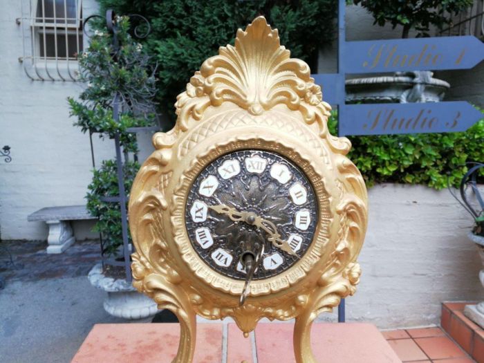 A 19th Century French Gilt Metal Clock in Glass Cloche with Hand Gilded Wooden Base - Image 8