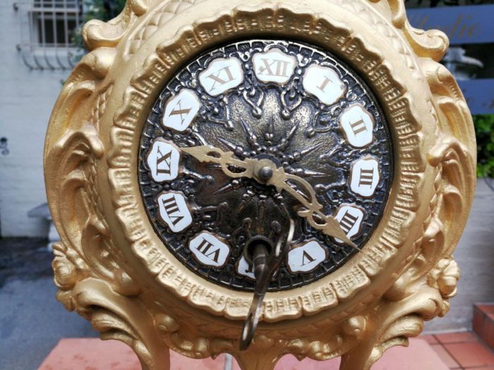 A 19th Century French Gilt Metal Clock in Glass Cloche with Hand Gilded Wooden Base - Image 9
