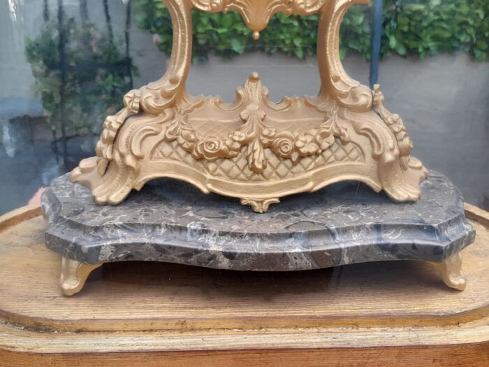A 19th Century French Gilt Metal Clock in Glass Cloche with Hand Gilded Wooden Base - Image 12