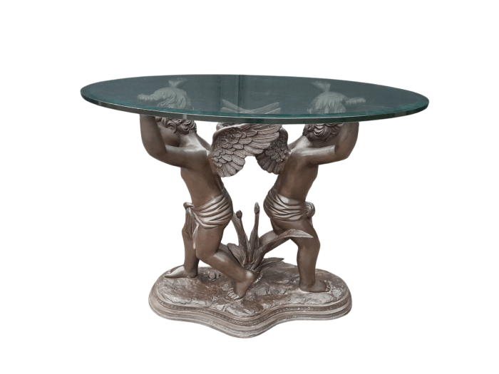 A Large Bronze Cherub Table Base with Glass Top ND