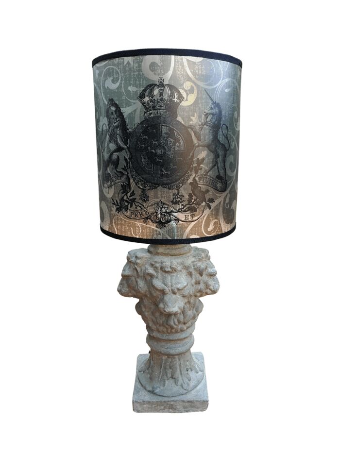 A Hand-made Lampshade with Crown and Lion (excludes lamp)