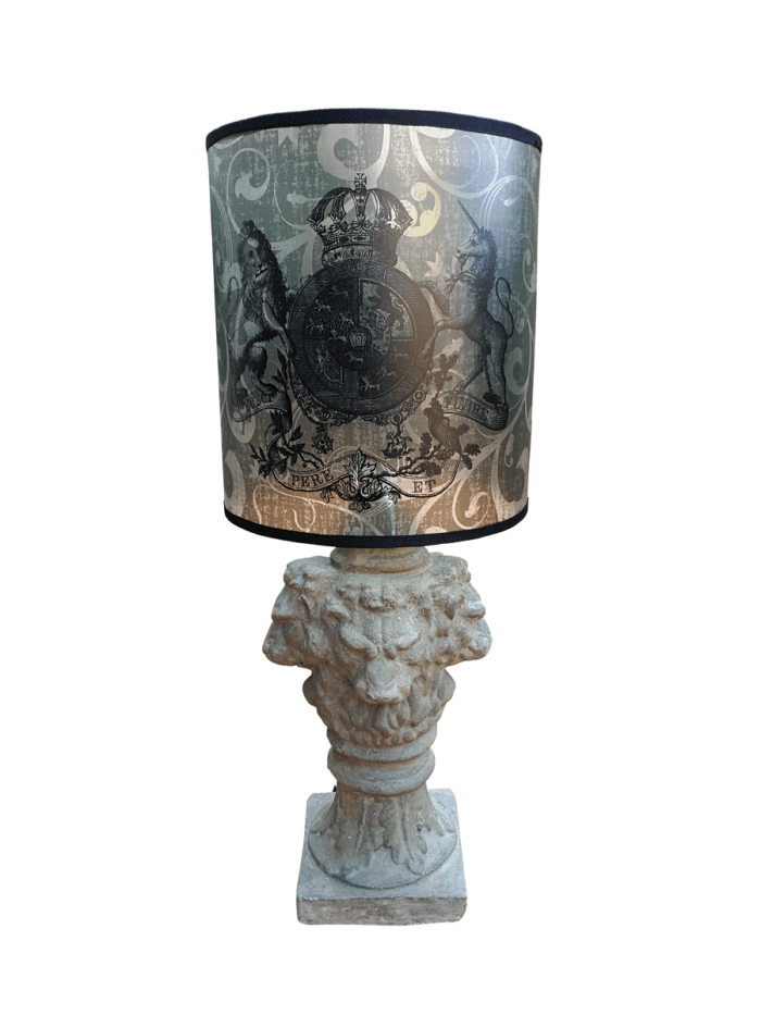 A Hand-made Lampshade with Crown and Lion (excludes lamp)